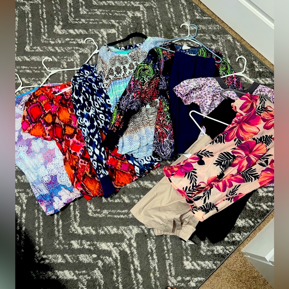 13 scrub pieces, mostly sized XL, may be a few L/2X, various brands